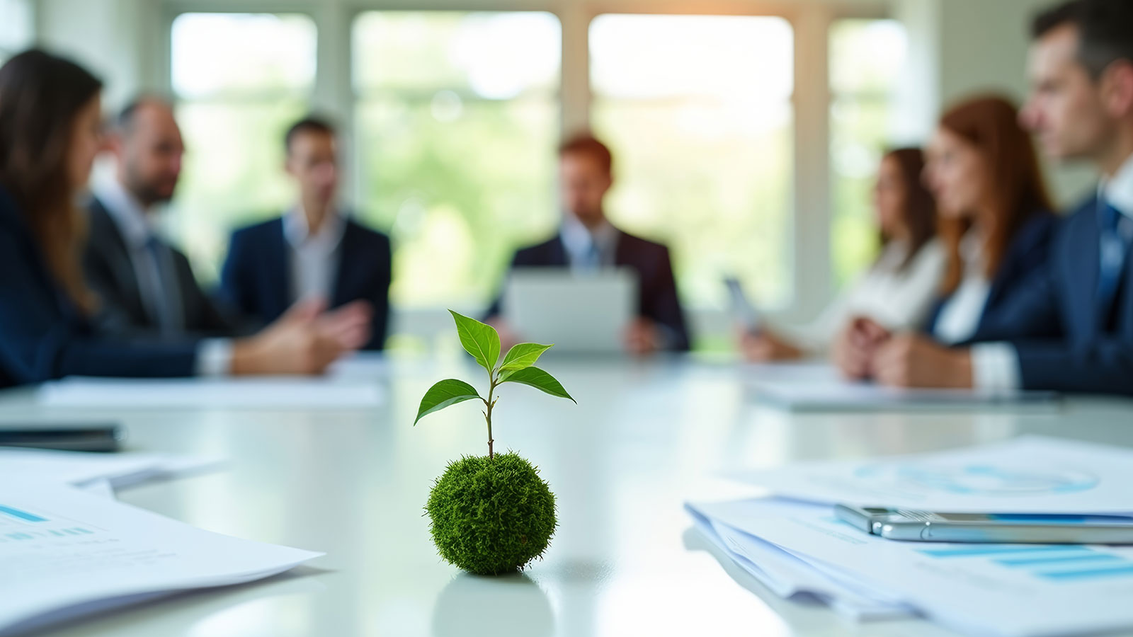 Businesspeople work collaboratively in a modern office,